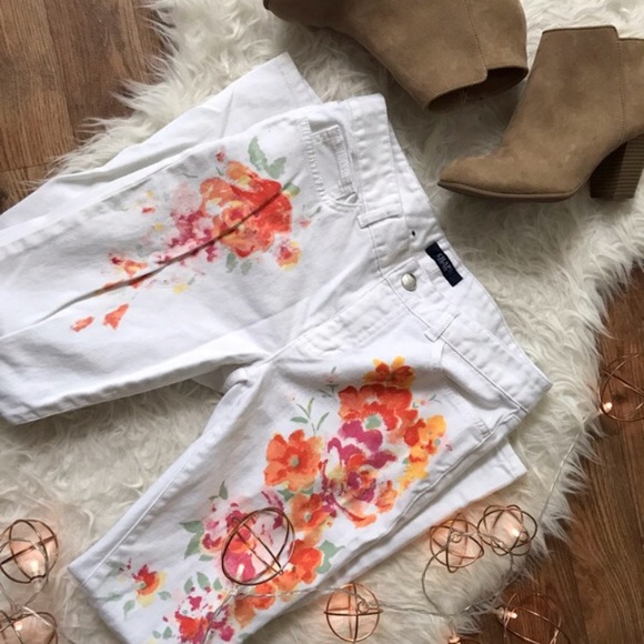 White Floral Print Jeans - Picture 3 of 5
